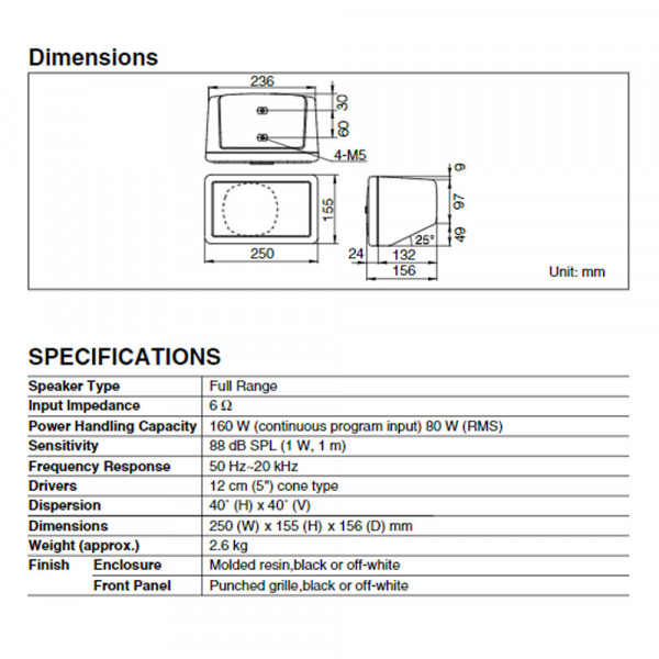 Професионална тонколона PANASONIC RAMSA 160W COMPACT, студиен монитор, черен цвят, WS-A10E-W, BFO2